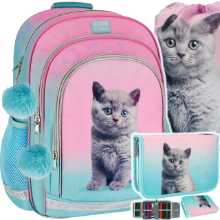 Starpak viackomorový školský batoh Odtiene modrej, Odtiene ružovej, Odtiene zelenej, Multicolor 23 l + 2 ďalšie produkty